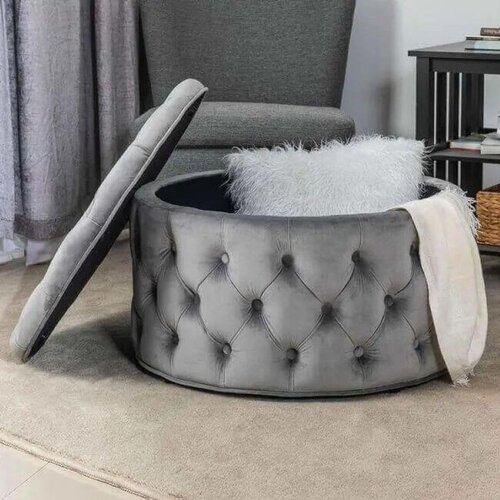 Woody Fashion nilka kapitone pouffe - grey grey pouffe Cene