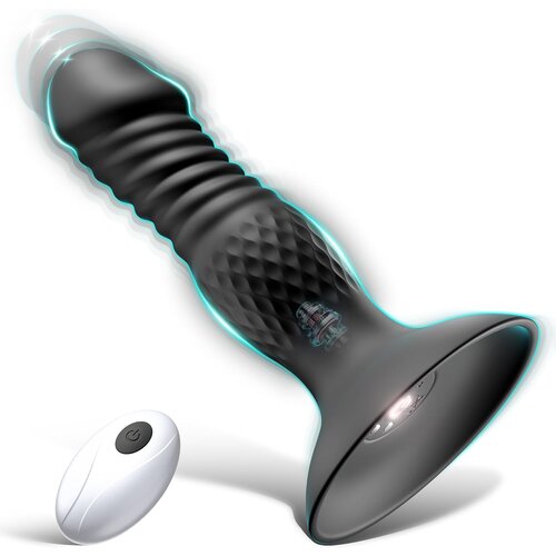 SuperLove Powerful Thrusting Anal Vibrator with Suction Cup &amp;amp; Remote Black Slike
