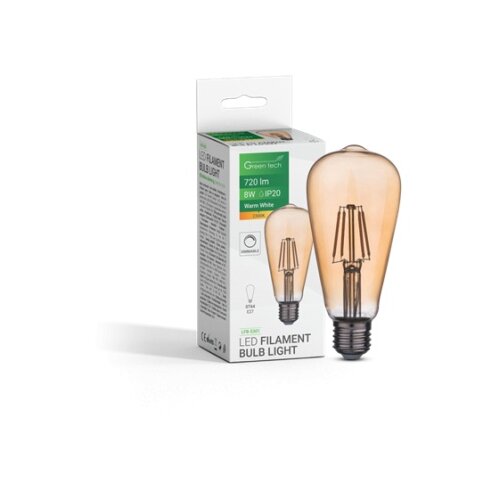 Greentech led sijalica filament amber dimabilna e27 8w 2300k ac220v st64 ( LFB-5301 ) Cene