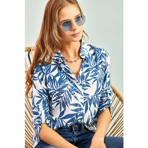 Bianco Lucci Women's Multi Patterned Sleeve Fold Viscose Shirt Slike