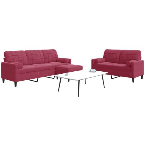  3-dijelni set sofa s jastucima crvena boja vina baršunasti Cene