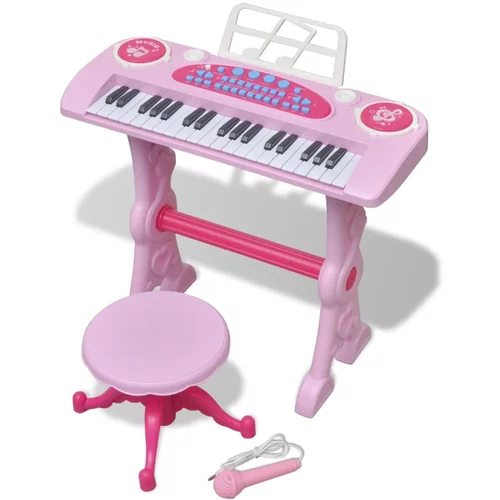  Ružičasta dječja klavijatura s 37 tipki, stolcem i mikrofonom
