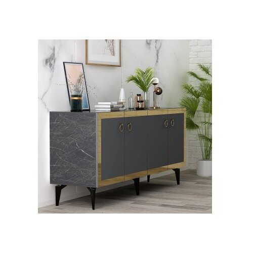 Hanah home komoda poli black marble anthracite gold Slike