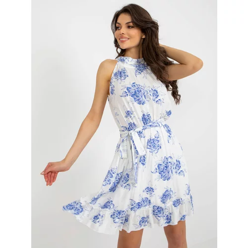Fashion Hunters white linen floral dress with a belt
