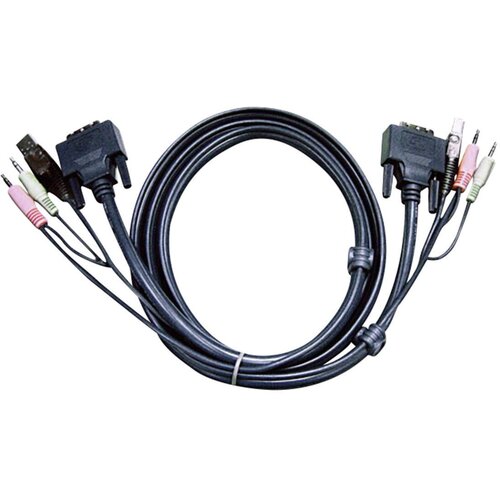 Aten KVM kabel [2x 3,5mm banana mo&scaron;ki konektor, mo&scaron;ki konektor DVI, 24 + 1 polov, mo&scaron;ki konektor USB 2.0 tipa A - 2x 3,5mm banana mo&scaron;ki konektor, mo&scaron;k, (20460104) Cene