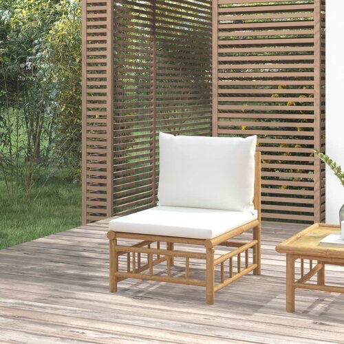 The Living Store Vrtni sredinski kavč s kremno belimi blazinami bambus - Vrtni Sredinski Kavč, (21427796) Slike