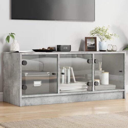  The Living Store TV omarica s steklenimi vrati betonsko siva 102x37x42 cm - TV Omarica, (21508216) Cene