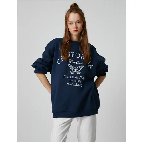 Koton Crew Neck Sweatshirt Oversize Slogan Embroidered Long Sleeve