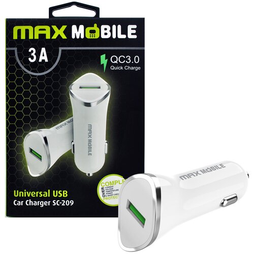 Max Mobile auto adapter usb SC-209 qc 3.0,18W quick charge 3A bijeli Slike