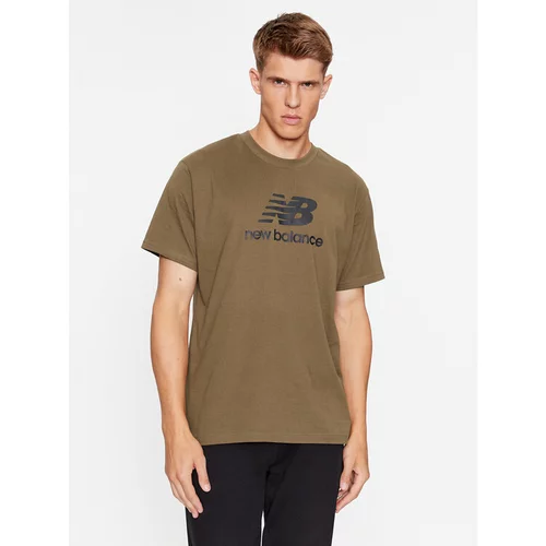 New Balance Majica Essentials Stacked Logo Cotton Jersey Short Sleeve T-shirt MT31541 Rjava Regular Fit