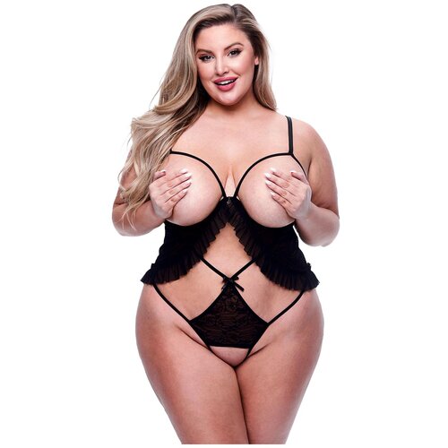 Baci Lingerie BACI PEEKABOO CRISS-CROSS TEDDY ČRNI, KRALJICA, (21780670) Slike