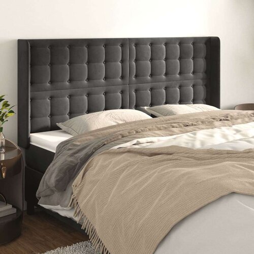  Vzglavje z u&amp;scaron;esi temno sivo 183x16x118/128 cm žamet, (20792738) Slike