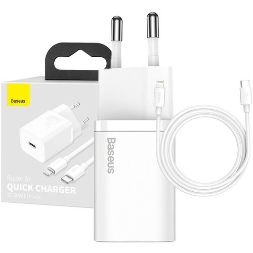 Baseus super si hitri polnilec 1C 20W s kablom usb-c lightning 1m (bel) Slike
