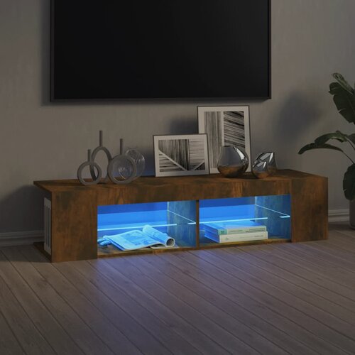 TV ormarić s LED svjetlima boja dimljenog hrasta 135x39x30 cm Slike