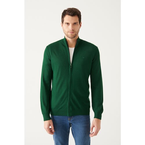 Avva Men's Green Wool Blend Half-Zip Stand-Up Collar Standard Fit Regular Cut Cardigan Slike