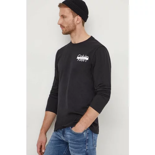 Calvin Klein Bombažna majica z dolgimi rokavi črna barva