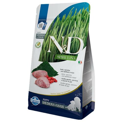N&d spirulina hrana za štence, gravidne kuje ili kuje u laktaciji jagnjetina, spirulina i goji bobice medium&maxi 7kg Slike