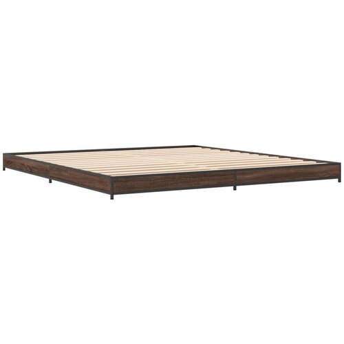 VidaXL Posteljni okvir rjav hrast 200x200 cm inženirski les in kovina, (21111505) Slike