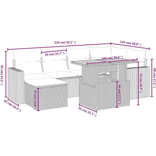  7-dijelni set vrtnih sofa od poliratana s jastucima crni Slike