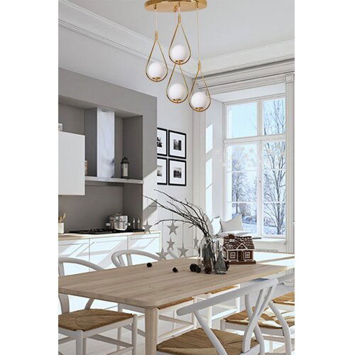 Opviq Damla 4 Lü Tepsili Gold Beyaz Camlı Sarkıt GoldWhite Chandelier Cene