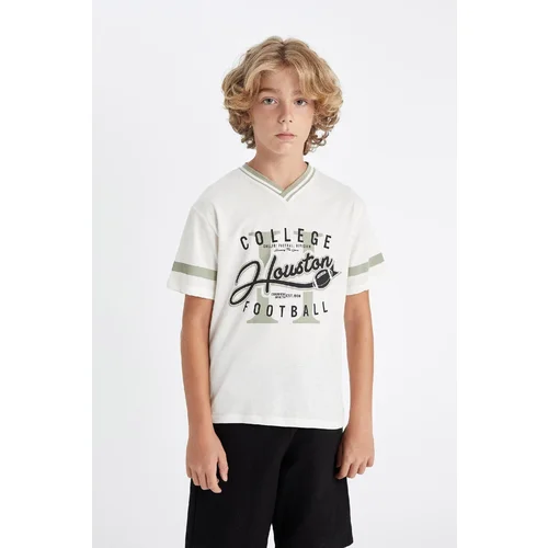 Defacto Boy's V-Neck Printed Short Sleeve T-Shirt