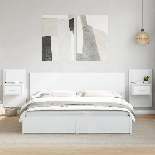 The Living Store Stenska nočna omarica z LED lučkami 2 kosa bela - Stenska Nočna Omarica, (21433840) Slike
