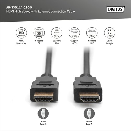 Digitus Kabl HDMI na HDMI 4K 2m crni AK-330114-020-S Slike