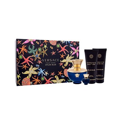 Versace Pour Femme Dylan Blue darovni set parfemska voda 100 ml + parfemska voda 5 ml + gel za tu&amp;scaron;iranje 100 ml + losion za tijelo 100 ml za žene Slike