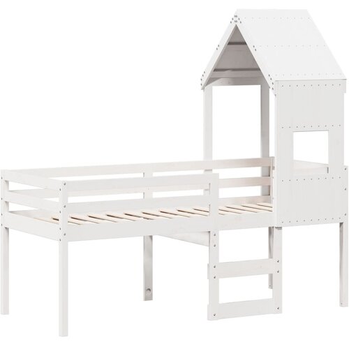  Visoki krevet s krovom bijeli 90 x 190 cm od masivne borovine Slike