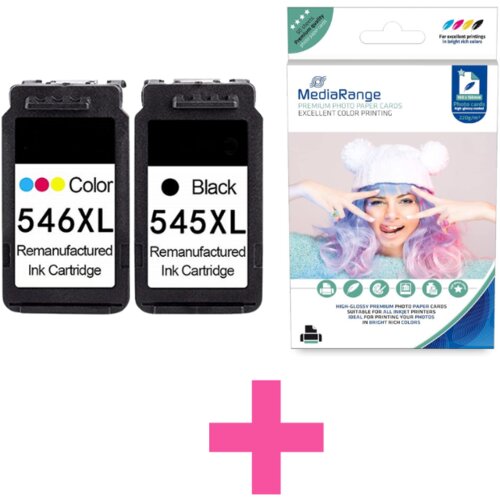  Kartu&amp;scaron;a Canon PG-545XL (30 ml) črna/black + CL-546XL barvna komplet - reciklirana + FOTO PAPIR Brezplačna dostava Slike