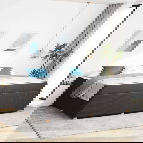  Okvir kreveta s madracem Tamno smeđa 200 x 200 cm tkanina Slike