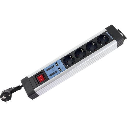 REV power strip 4-fold + KS USB SupraLine switch black Slike