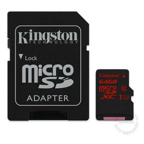Kingston MicroSDXC 64GB UHS-I U3 Class 3 + adapter SDCA3/64GB memorijska kartica Slike