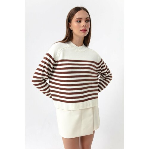 Lafaba Women's Brown Turtleneck Striped Knitwear Sweater Slike
