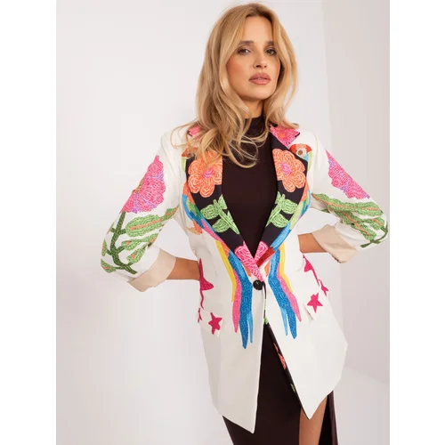 Fashion Hunters Cream single-breasted blazer with print