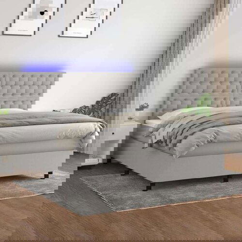  Box spring postelja z vzmetnico LED sv. siva 160x200 cm blago, (20937273) Slike