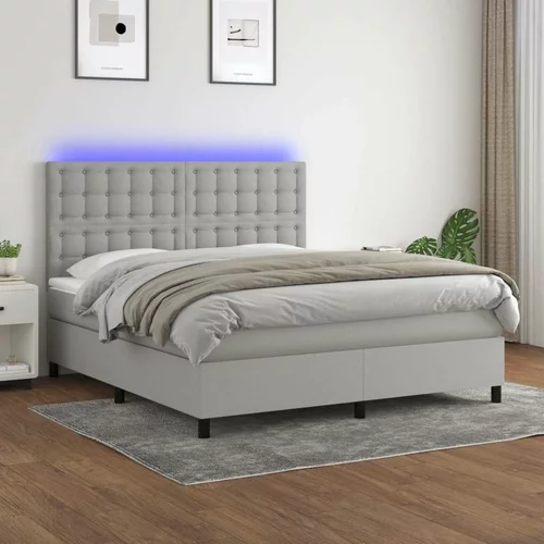  Box spring postelja z vzmetnico LED sv. siva 160x200 cm blago, (20937273)