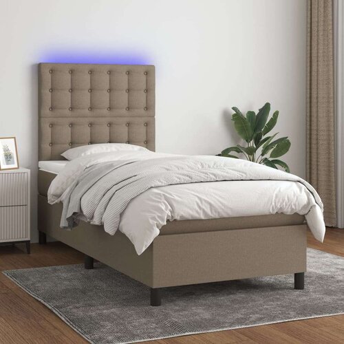  Box spring postelja z vzmetnico LED taupe 90x190 cm blago Cene