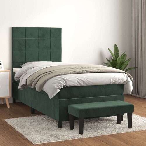 VidaXL Box spring krevet s madracem tamnozeleni 90x190 cm bar&amp;scaron;unasti Slike