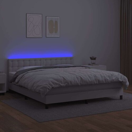 vidaXL Box spring postelja z vzmetnico LED bela 180x200cm umetno usnje Cene