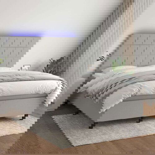  Krevet box spring s madracem LED svjetlosivi 140x200 cm tkanina Slike
