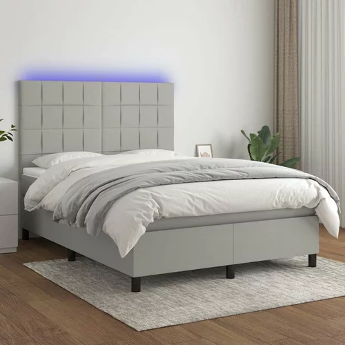  Krevet box spring s madracem LED svjetlosivi 140x200 cm tkanina