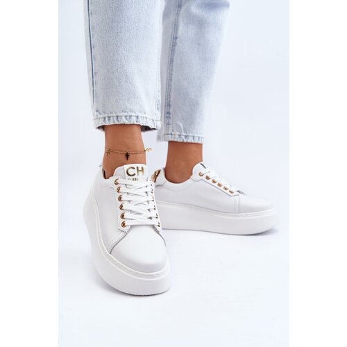 CheBello Women's Leather Platform Sneakers 4367 White Cene