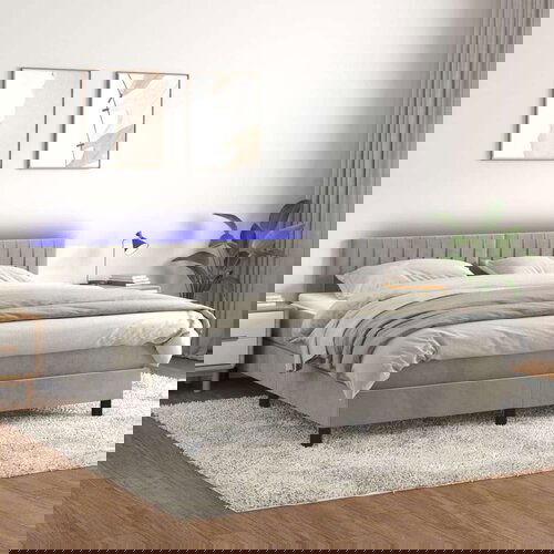  Box spring postelja z vzmetnico LED svetlo siva 160x200cm žamet, (20789941) Slike