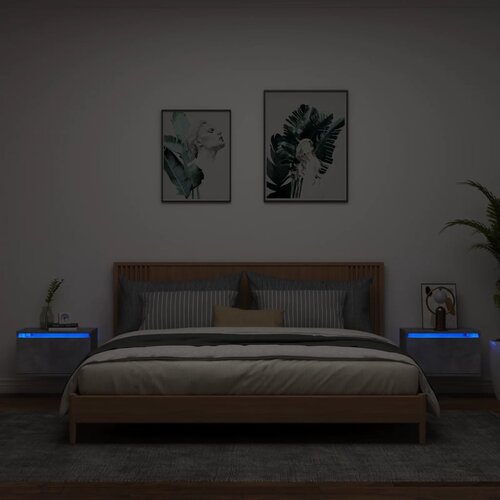 VidaXL Stenska nočna omarica z LED lučkami 2 kosa betonsko siva Slike