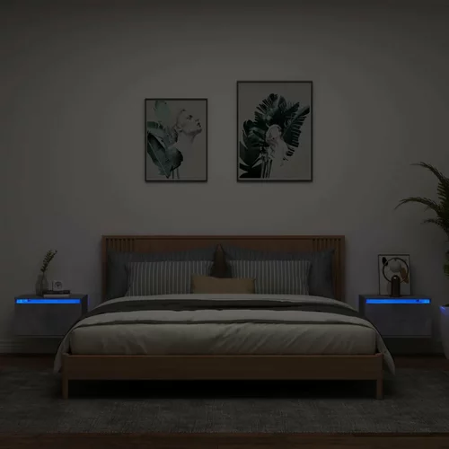 vidaXL Zidni noćni ormarići s LED svjetlima 2 kom siva boja betona