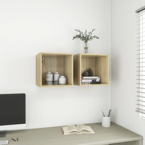VidaXL Stenska omarica 2 kosa sonoma hrast 37x37x37 cm iverna plo&amp;scaron;ča Slike