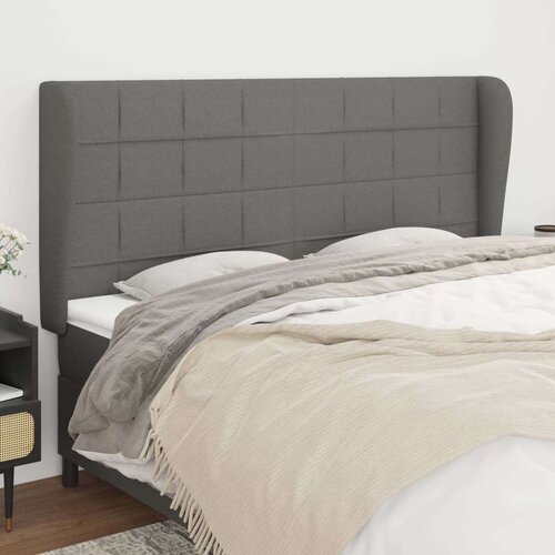  Vzglavje z u&amp;scaron;esi temno sivo 163x23x118/128 cm blago, (20792571) Slike