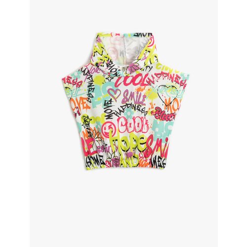 Koton Sleeveless Hooded Sweatshirt Crop Graffiti Printed Slike