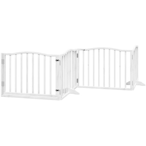  Vrata za pse s vrata&amp;scaron;cima 4 panela sklopiva 320 cm drvo topole Bijela 80 x 60 x 2 cm Slike